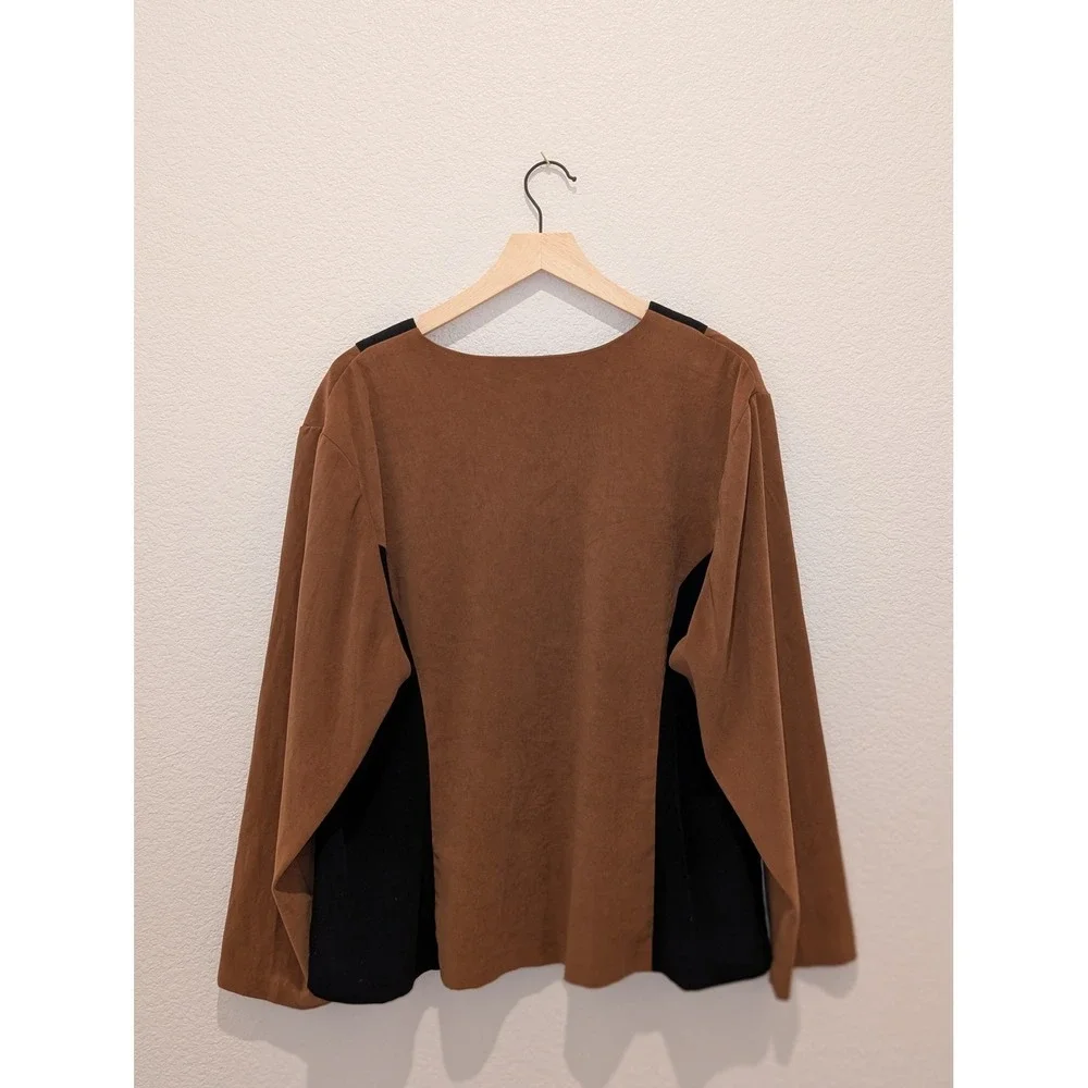 Donna Ricco Brown Black Colorblock Zip Front Jacket Size 24WP